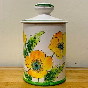 Hand Painted Yellow Poppy Ceramic Canister Made In Brazil